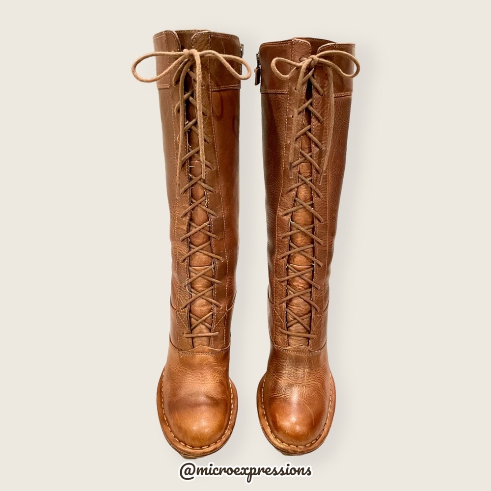 Vintage Frye Villager Brown Leather Knee High Tall Heeled Zip Up Lace Up Boots - Picture 8 of 15